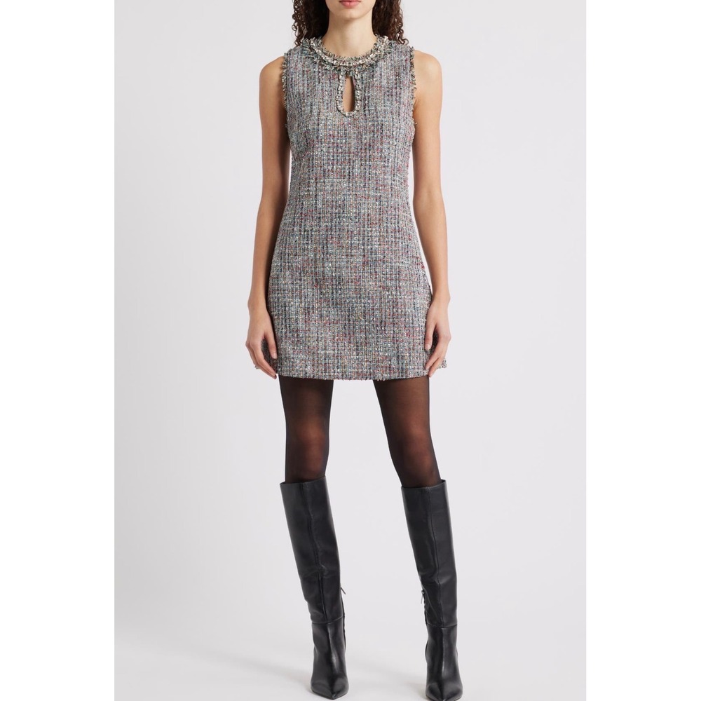 Chelsea 28 Women Multi Color Tweed Crystal Embellished Keyhole Mini Dress XS NWT